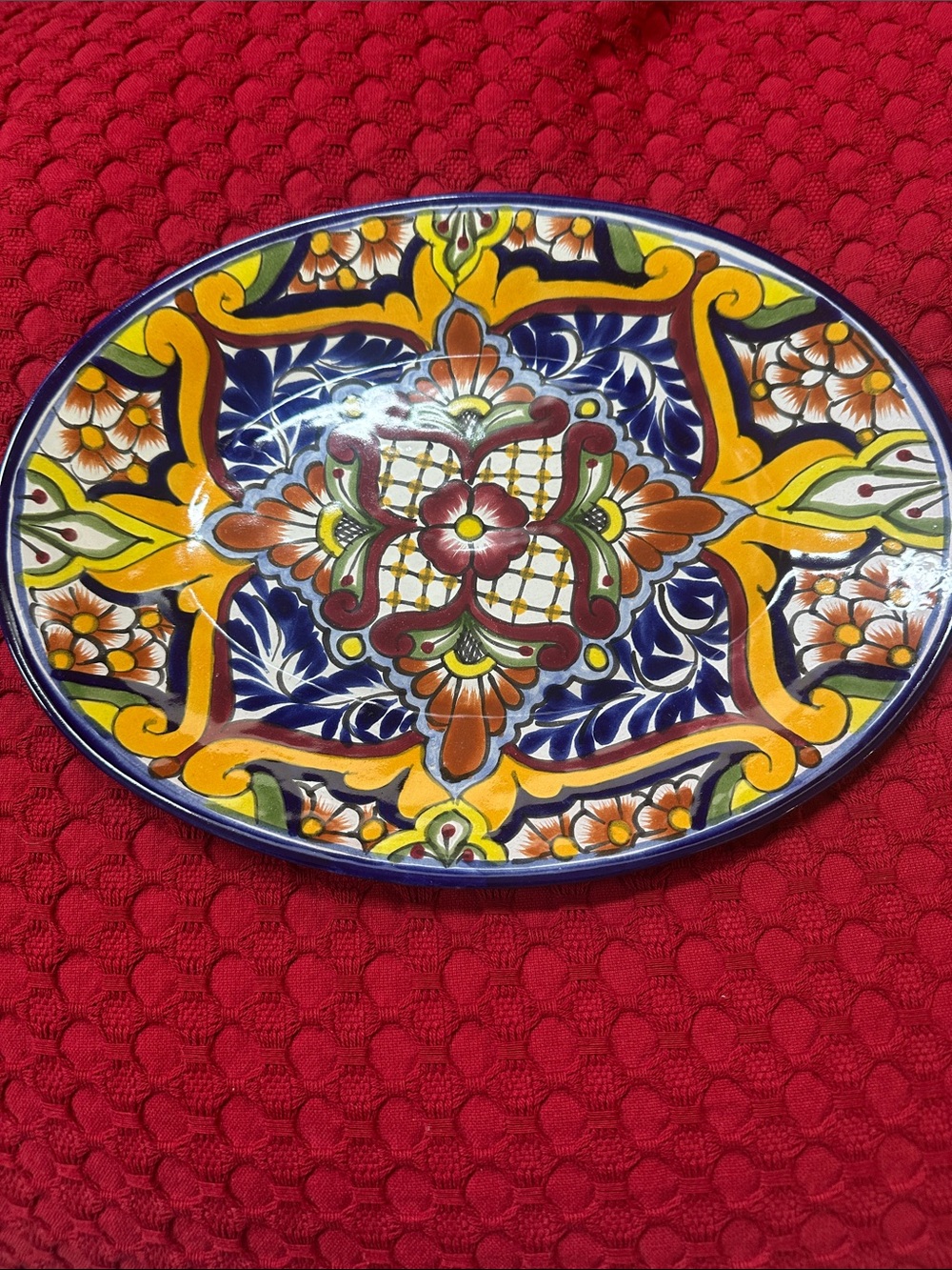 Hand-Painted Oval Ceramic Serving Platter in Multicolor from New Mexico